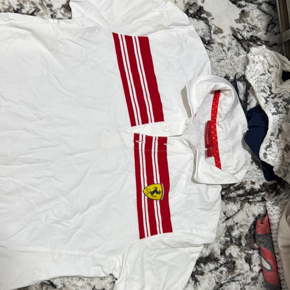 Ferrari White and Red Polo Shirt with Iconic Stripes